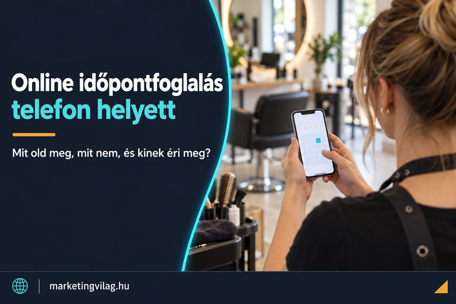Online időpontfoglalás telefon helyett: fodrász a telefonján nézi az új foglalást